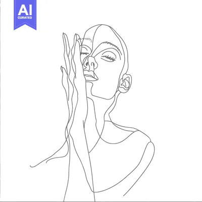 Aset premium populer: One-Line Drawing of a Woman's Face and Hand