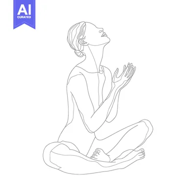Aset desain premium: Line drawing of a woman in a yoga pose with her hands raised
