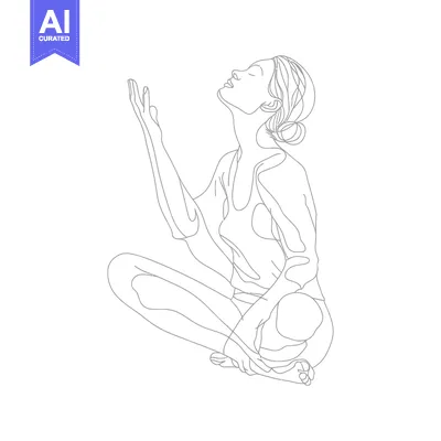 Aset desain premium: Line Art Illustration of a Woman in a Seated Pose with Her Head Tilted