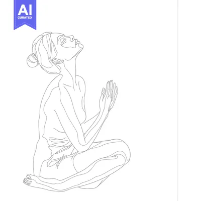 Aset premium populer: Line Art Drawing of a Woman in a Praying Pose