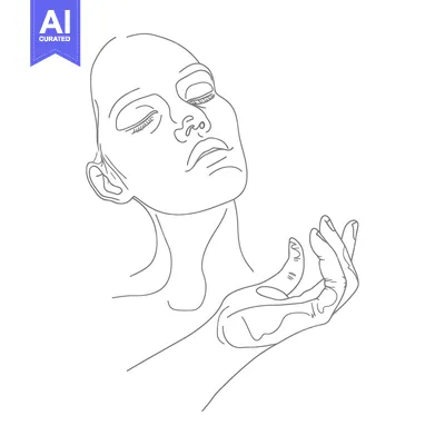 Aset premium populer: Line Drawing of a Woman's Face and Hand