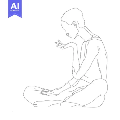 Premium design asset: Line Drawing of a Woman Sitting with One Hand Raised