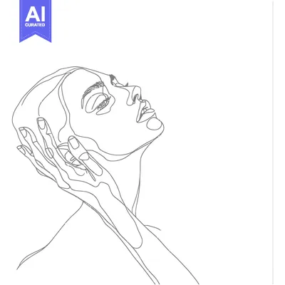 Aset premium populer: Single Line Drawing of a Woman's Face and Hands
