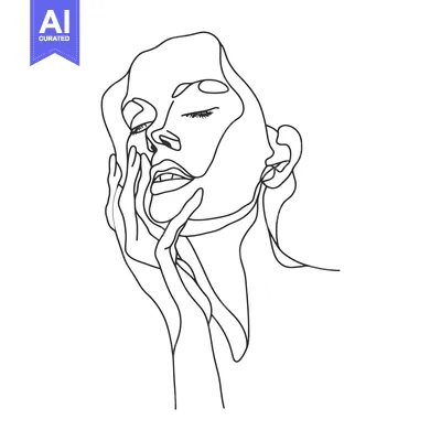 Aset premium populer: One-Line Drawing of a Woman's Face with Eyes Closed