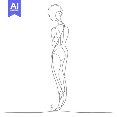 Aset desain premium: A Single Line Drawing of a Woman in a One-Piece Swimsuit