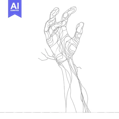 Premium design asset: Line Art Illustration of a Reaching Hand with Detailed Veins
