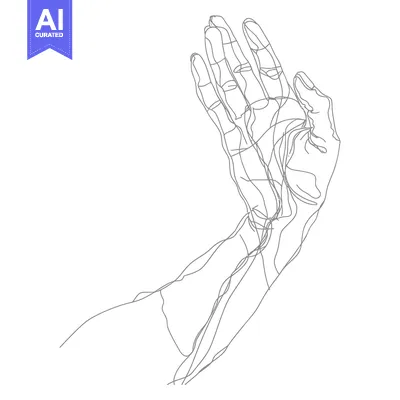 Aset desain premium: Line Art Illustration of a Hand with Fingers Extended