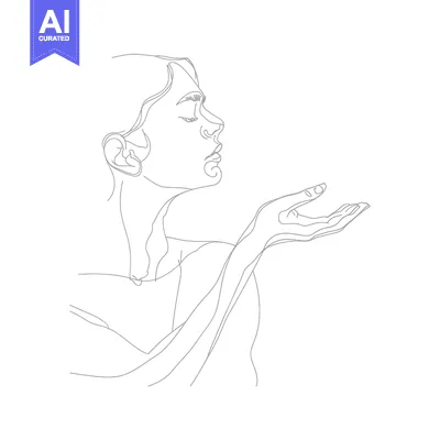 Premium design asset: A Single-Line Drawing of a Woman with Closed Eyes and an Open Hand