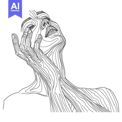 Aset desain premium: Line Art Portrait of a Woman with Hand on Face