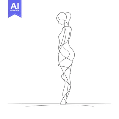 Popular premium asset: One-Line Drawing of a Woman Standing with Hair Tied Up