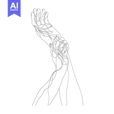 Aset desain premium: Line Art Drawing of Two Hands Clasped Together