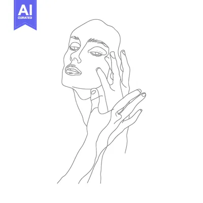 Aset premium populer: Line Drawing of a Woman Touching Her Face