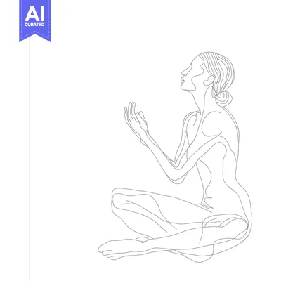Aset premium populer: Single-Line Drawing of a Woman Sitting with Hands Raised