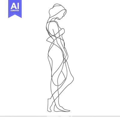 Premium design asset: Continuous Line Drawing of a Woman Standing with Head Down
