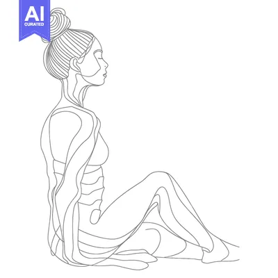 Aset desain premium: Single Line Drawing of a Woman Sitting with Her Legs Crossed
