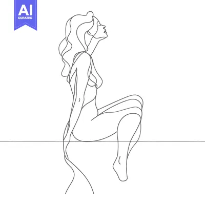 Aset premium populer: Single-line drawing of a woman sitting with her head tilted back