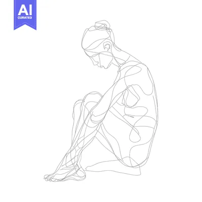 Premium design asset: Single Line Art Drawing of a Woman Sitting with Her Head Down