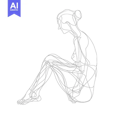 Premium design asset: Line Art Illustration of a Seated Woman with Hair in a Bun