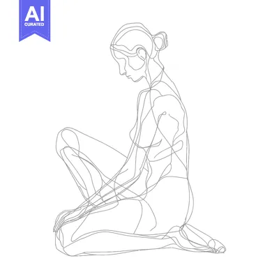 Aset desain premium: Single-Line Illustration of a Woman Sitting with Her Legs Crossed