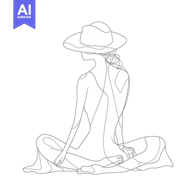 Aset premium populer: One-line drawing of a woman sitting in a hat