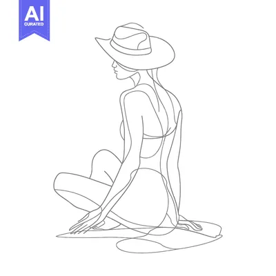 One-Line Drawing of a Woman in a Bathing Suit and Hat