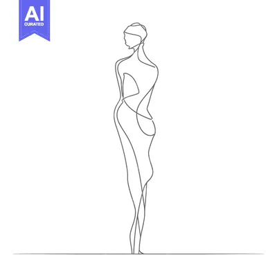 Aset desain premium: Single Line Drawing of a Woman Standing with Her Back Turned