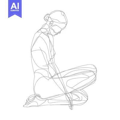 Aset premium populer: Line Drawing of a Woman Kneeling with Head Bowed
