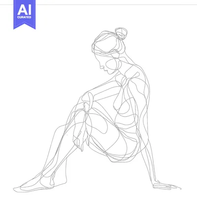 Aset desain premium: Abstract Line Drawing of a Seated Woman