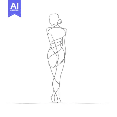 Aset premium populer: A Single-Line Drawing of a Woman Standing with Her Back to the Viewer