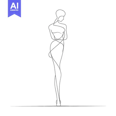 Aset desain premium: Single Line Art Drawing of a Woman in a Dress