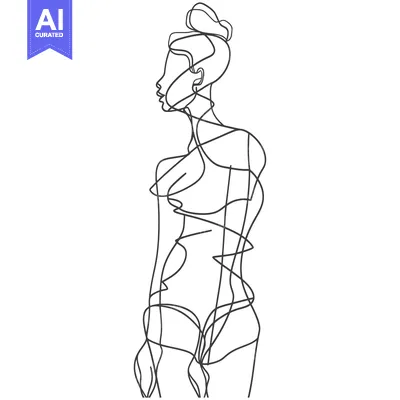 Aset desain premium: Continuous Line Drawing of a Woman in a One-Piece Swimsuit