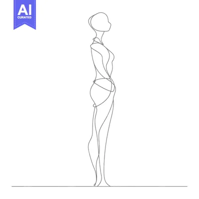 Aset premium populer: Continuous Line Drawing of a Woman Standing