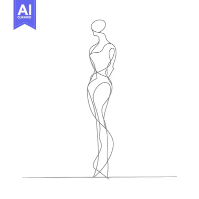 Aset premium populer: Single Line Drawing of a Woman in a Dress
