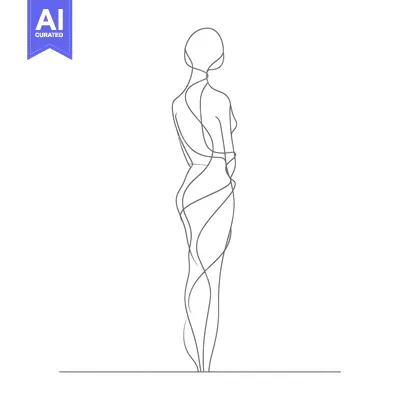 Premium design asset: A Line Drawing of a Woman's Body with Swirling Lines
