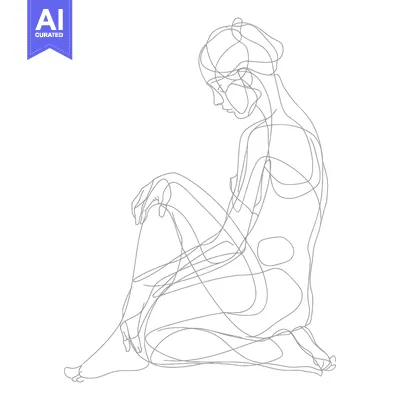 Aset premium populer: A Single-Line Drawing of a Woman Sitting with Her Legs Crossed