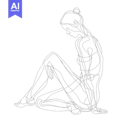 Aset desain premium: One-Line Drawing of a Woman Sitting with Her Legs Crossed