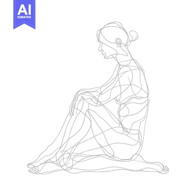 Aset premium populer: Continuous Line Drawing of a Woman Sitting with Her Legs Crossed