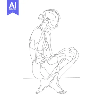 Aset premium populer: Continuous Line Drawing of a Woman Sitting in a Squat Position