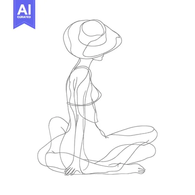 Popular premium asset: Line drawing of a woman in a hat, sitting with her legs crossed