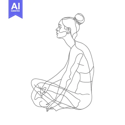 Aset premium populer: A single-line drawing of a woman sitting with her legs crossed.
