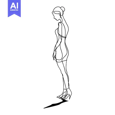Premium design asset: Single-Line Drawing of a Woman in a Dress and High Heels