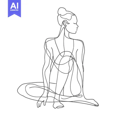 Aset desain premium: Single-Line Drawing of a Woman Sitting in a Yoga Pose
