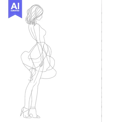 Aset desain premium: Line Drawing of a Woman in a Dress and Heels