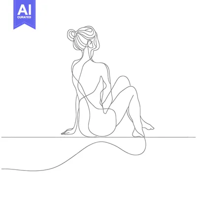 Aset desain premium: Single-Line Drawing of a Woman Sitting with Her Back to the Viewer