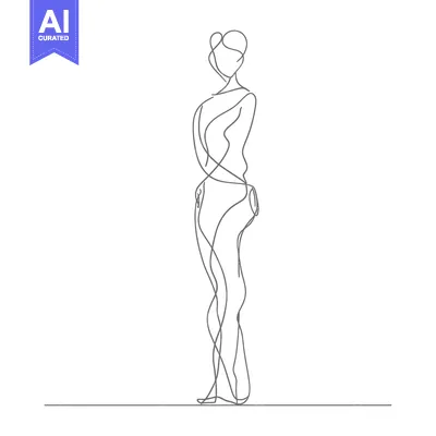 Aset premium populer: Single Continuous Line Drawing of a Woman Standing