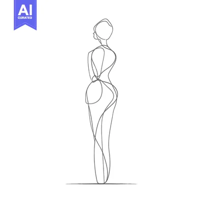 Aset premium populer: Single-Line Drawing of a Woman Standing with Her Back Turned