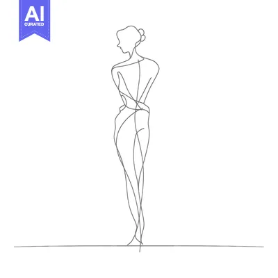 Aset premium populer: Single-Line Drawing of a Woman Standing with Her Back Turned