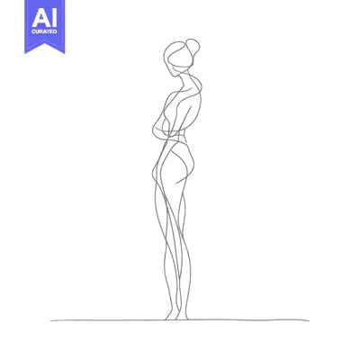 Aset desain premium: Continuous Line Drawing of a Woman Standing with Arms Crossed