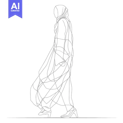 Aset premium populer: Line drawing of a woman in a hijab walking