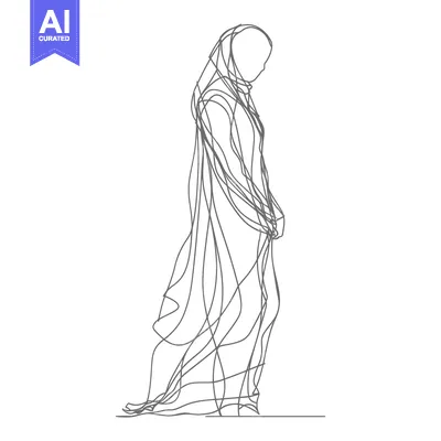 Aset desain premium: Single-Line Drawing of a Woman Wearing a Long Robe